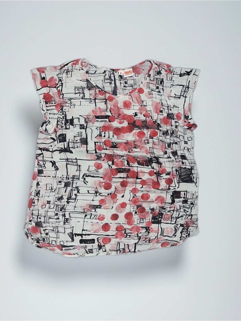 Tianello Silk Cream Tank Top with Pink Dots and Black Sketch Print